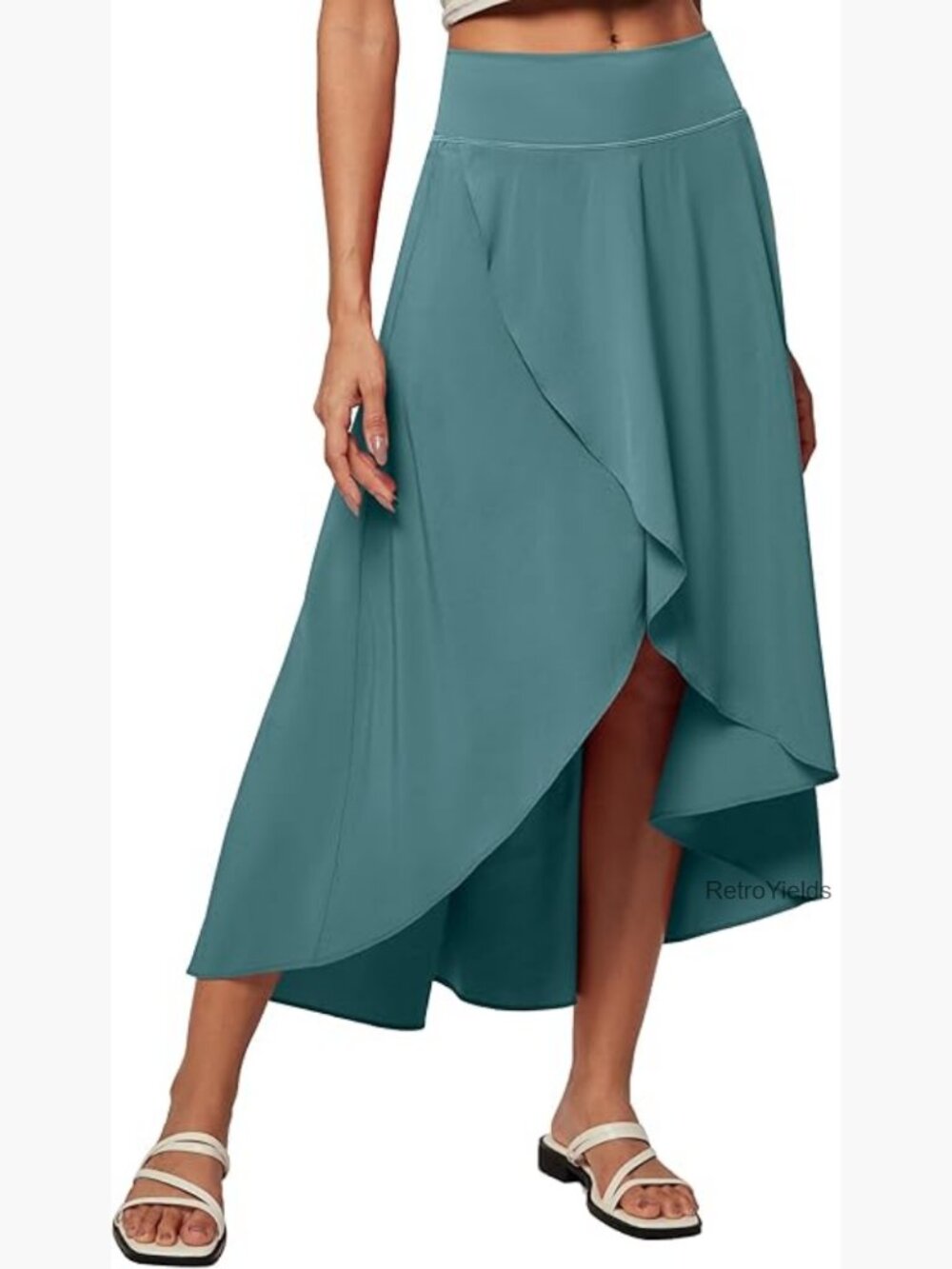 High Waist Wrap Skirt with Shorts Flowy Maxi Skirt with Slit Ruffle Hem